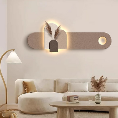 Long Sandstone LED Wall Art Panel with Mini Planter Furnitell