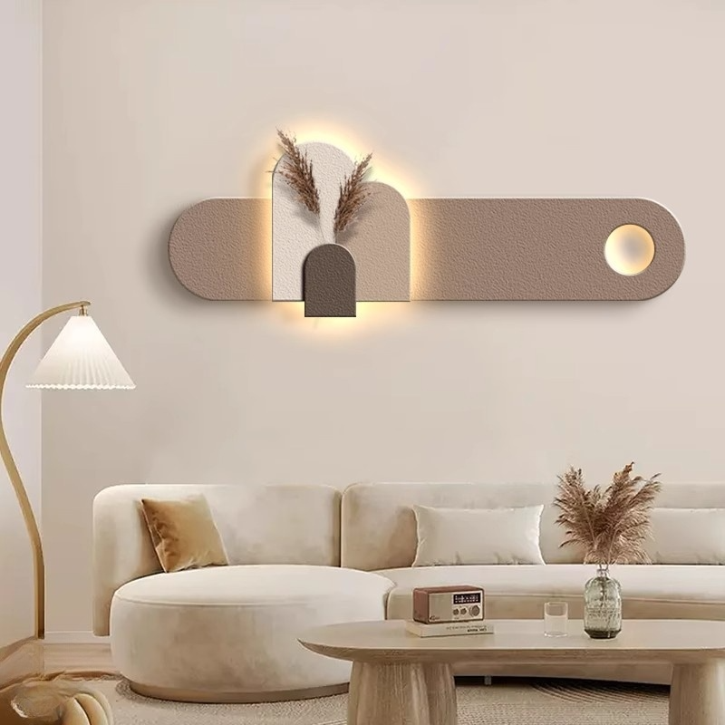 Long Sandstone LED Wall Art Panel with Mini Planter Furnitell