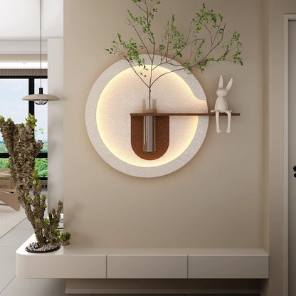 Round Sandstone LED Wall Planter with Shelf Furnitell