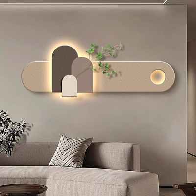 Long Sandstone LED Wall Art Panel with Mini Planter Furnitell