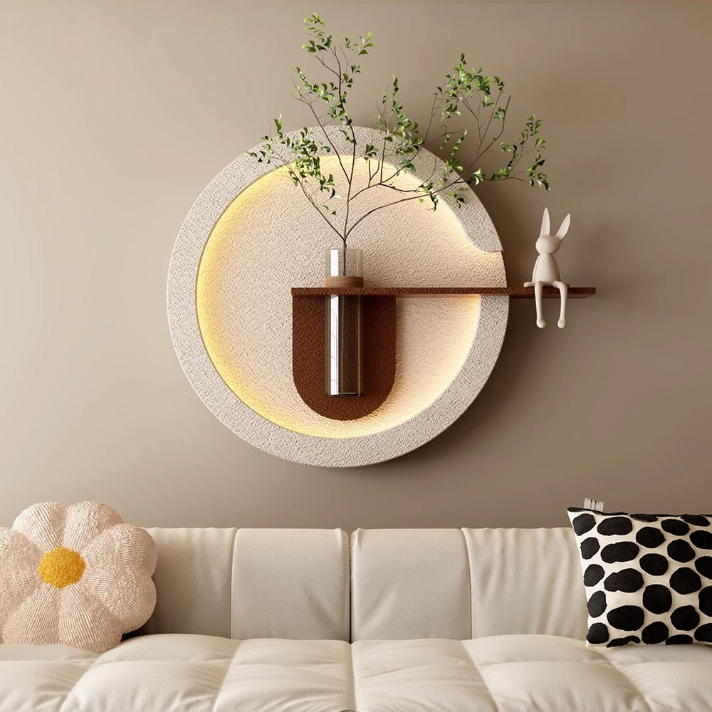 Round Sandstone LED Wall Planter with Shelf Furnitell