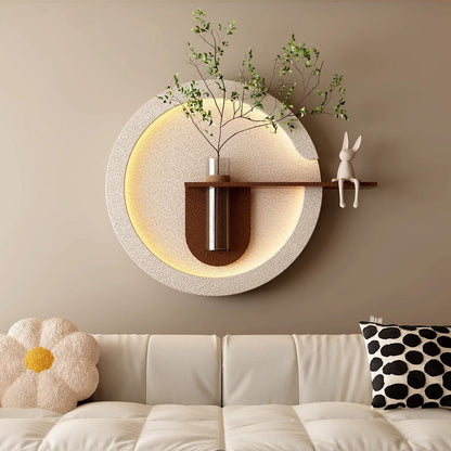 Round Sandstone LED Wall Planter with Shelf Furnitell
