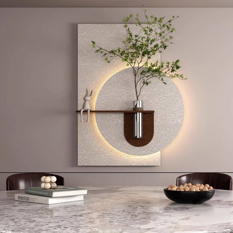 Round Sandstone LED Wall Vase Panel with Shelf Furnitell