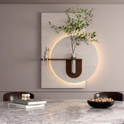 Round Sandstone LED Wall Vase Panel with Shelf Furnitell