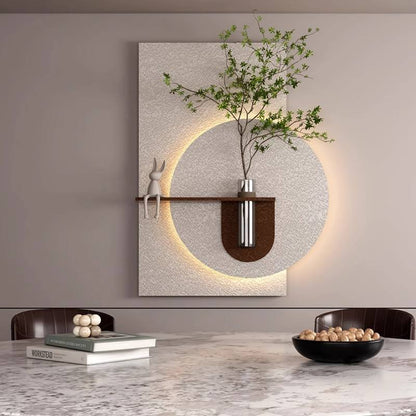 Round Sandstone LED Wall Vase Panel with Shelf Furnitell