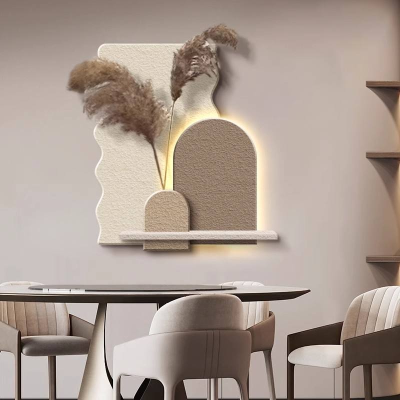 Sandstone LED Wall Art Panel with Pampas Shelf Furnitell