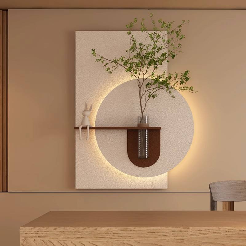 Round Sandstone LED Wall Vase Panel with Shelf Furnitell