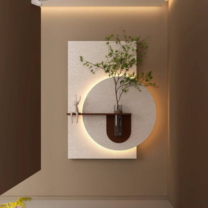 Round Sandstone LED Wall Vase Panel with Shelf Furnitell
