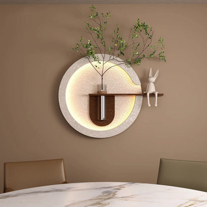 Round Sandstone LED Wall Planter with Shelf Furnitell