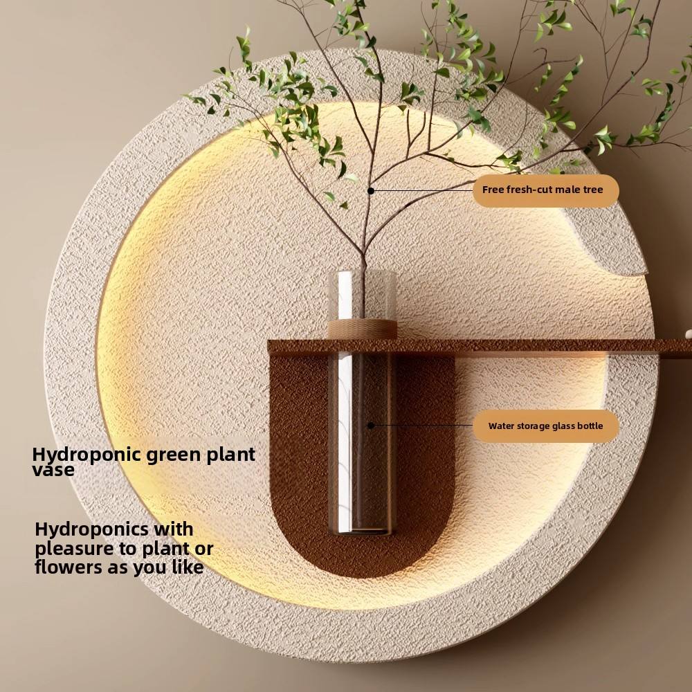 Round Sandstone LED Wall Planter with Shelf Furnitell