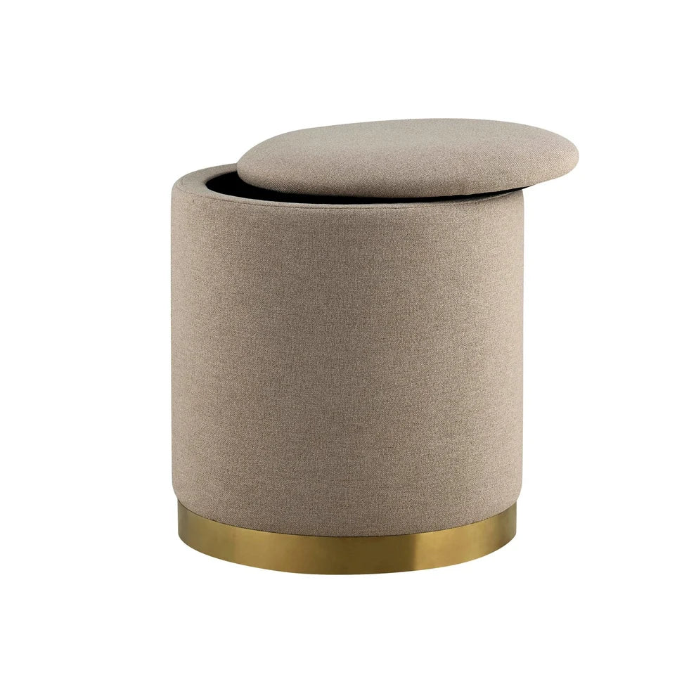 Oatmeal Upholstered Storage Ottoman Stool furnitell