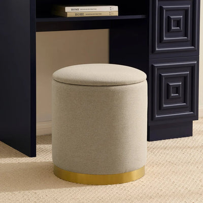 Oatmeal Upholstered Storage Ottoman Stool furnitell