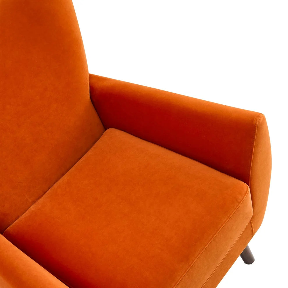 Bright Orange Accent Chair with Velvet Upholstery & Padded Arms Furnitell