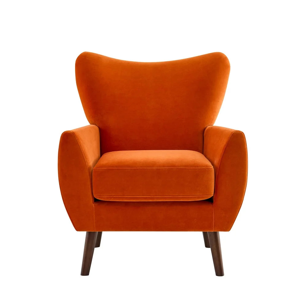 Bright Orange Accent Chair with Velvet Upholstery & Padded Arms Furnitell