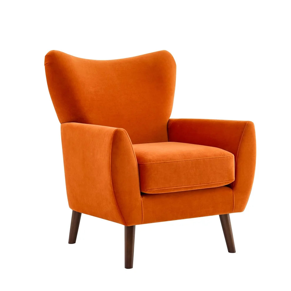 Bright Orange Accent Chair with Velvet Upholstery & Padded Arms Furnitell