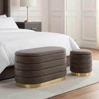 Taupe Upholstered Ottoman and Stool Set Furnitell