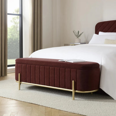 Rust Upholstered Storage Ottoman Bench furnitell