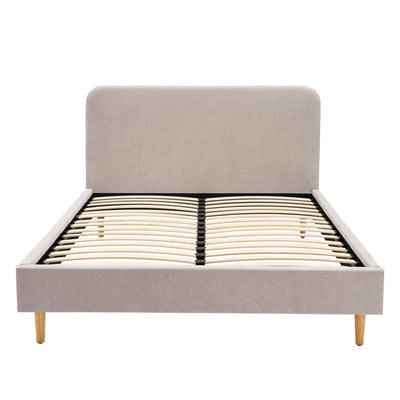 Light Grey Chenille Upholstered Bed with Rounded Headboard Furnitell