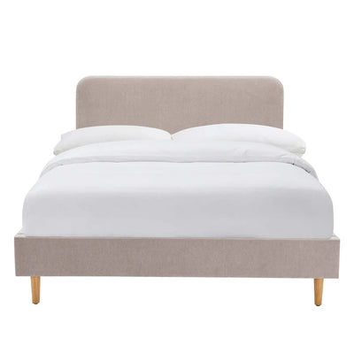 Light Grey Chenille Upholstered Bed with Rounded Headboard Furnitell