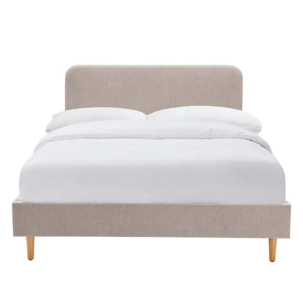 Light Grey Chenille Upholstered Bed with Rounded Headboard Furnitell