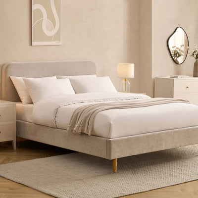 Light Grey Chenille Upholstered Bed with Rounded Headboard Furnitell