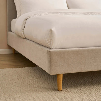 Light Grey Chenille Upholstered Bed with Rounded Headboard Furnitell