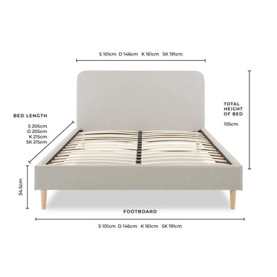 Cream Upholstered Bed Frame with Rounded Headboard Furnitell