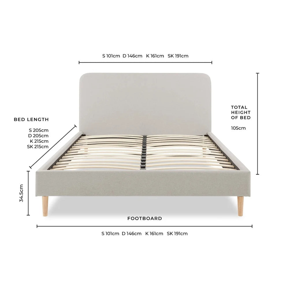 Cream Upholstered Bed Frame with Rounded Headboard Furnitell