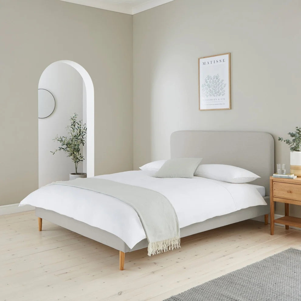 Cream Upholstered Bed Frame with Rounded Headboard Furnitell