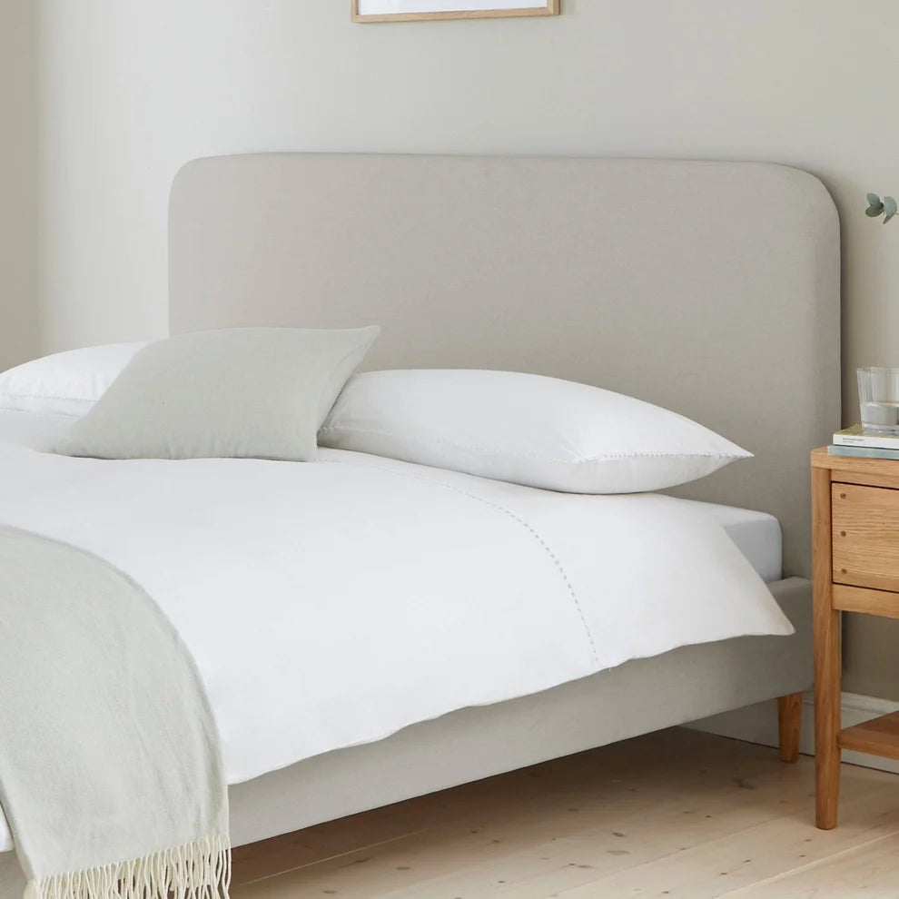 Cream Upholstered Bed Frame with Rounded Headboard Furnitell
