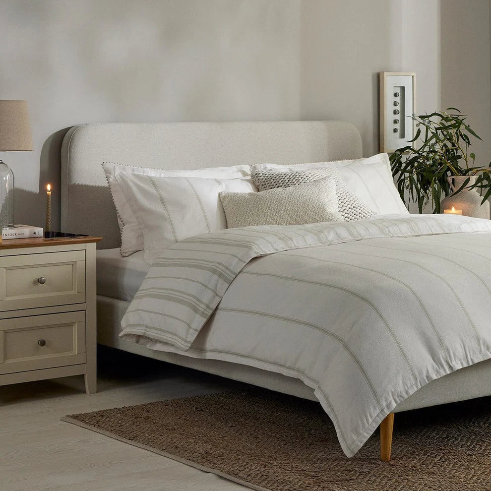 Cream Upholstered Bed Frame with Rounded Headboard Furnitell