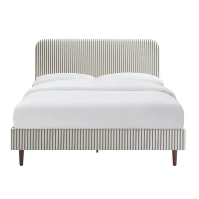 Sage Stripe Upholstered Bed Frame | Furnitell furnitell