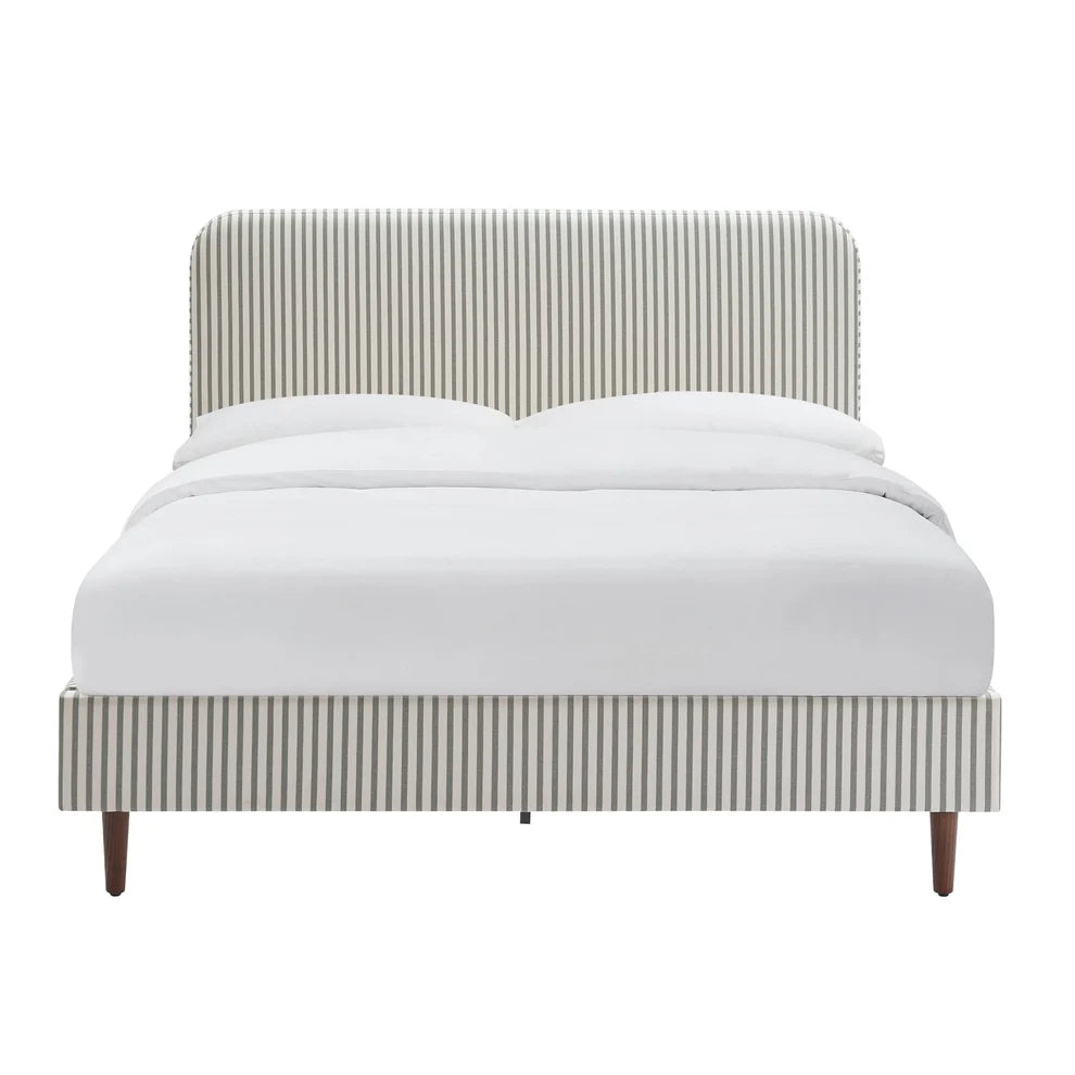 Sage Stripe Upholstered Bed Frame | Furnitell furnitell