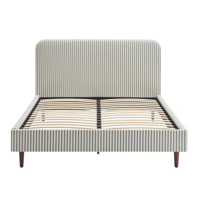Sage Stripe Upholstered Bed Frame | Furnitell furnitell