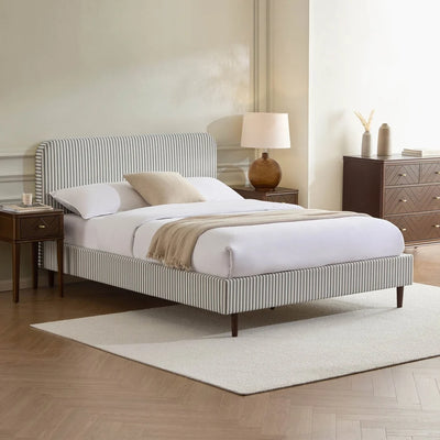 Sage Stripe Upholstered Bed Frame | Furnitell furnitell