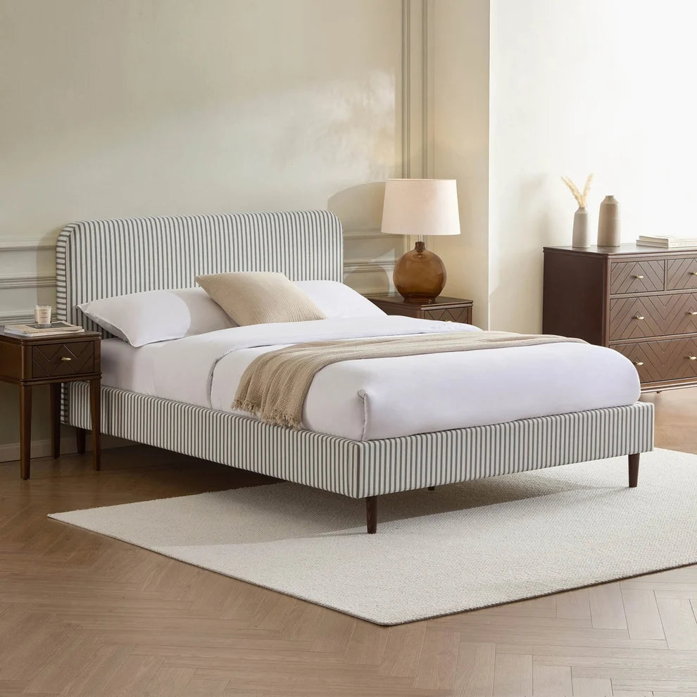 Sage Stripe Upholstered Bed Frame | Furnitell furnitell
