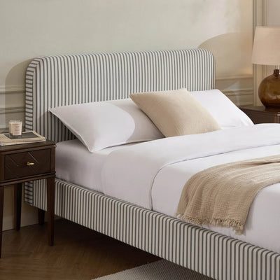 Sage Stripe Upholstered Bed Frame | Furnitell furnitell