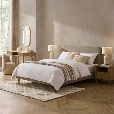 Stone Grey Upholstered Bed with Rounded Headboard Furnitell