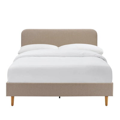 Stone Grey Upholstered Bed with Rounded Headboard Furnitell