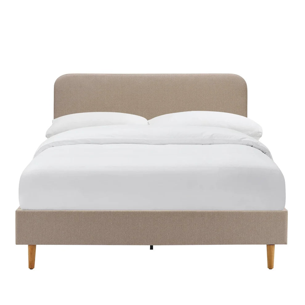 Stone Grey Upholstered Bed with Rounded Headboard Furnitell