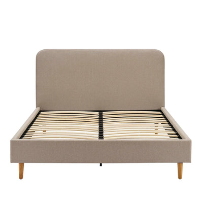 Stone Grey Upholstered Bed with Rounded Headboard Furnitell