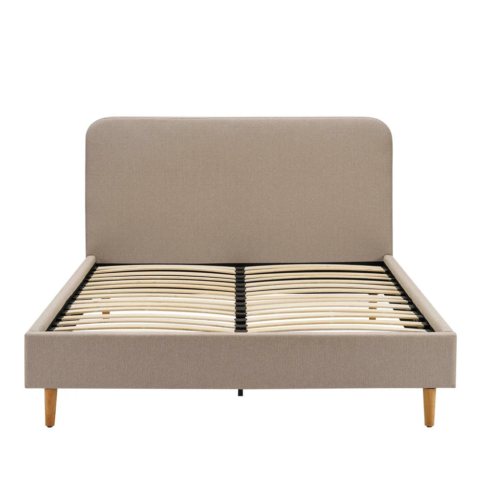 Stone Grey Upholstered Bed with Rounded Headboard Furnitell