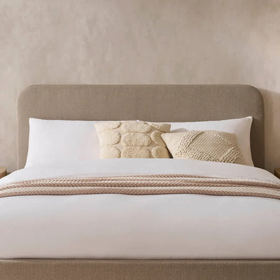 Stone Grey Upholstered Bed with Rounded Headboard Furnitell