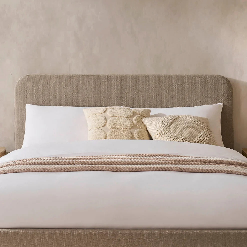 Stone Grey Upholstered Bed with Rounded Headboard Furnitell
