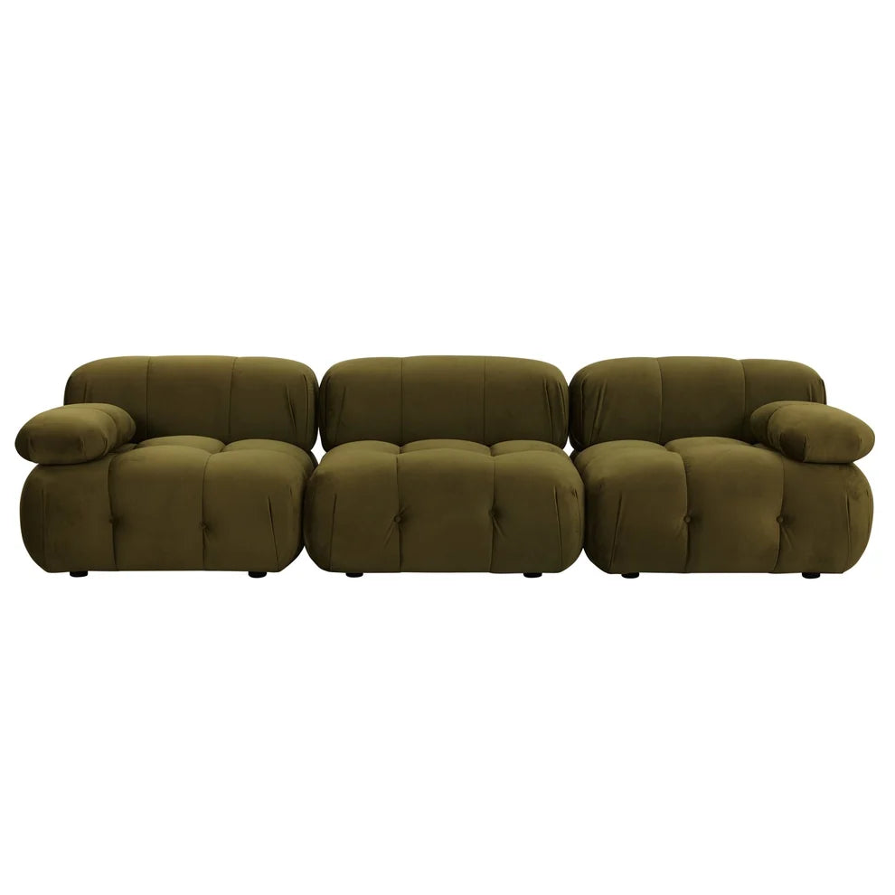 Rich Green 3 Seater Sofa with Plush Cushions & Rounded Armrests furnitell