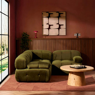 Rich Green Corner Sofa with Deep Cushions & Rounded Design Furnitell