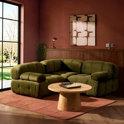 Rich Green Corner Sofa with Deep Cushions & Rounded Design Furnitell