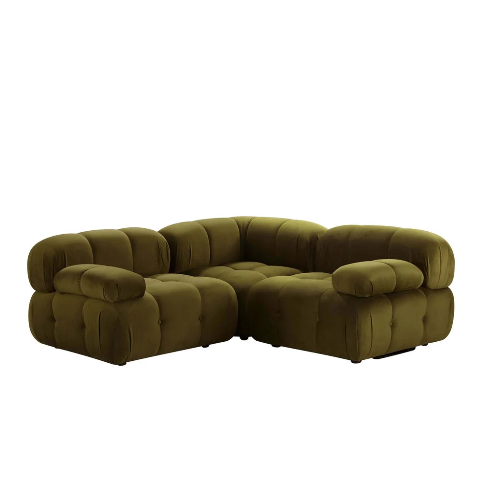 Rich Green Corner Sofa with Deep Cushions & Rounded Design Furnitell