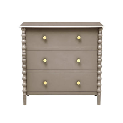 Taupe 3 Drawer Chest with Decorative Beaded Sides & Gold Knobs Furnitell