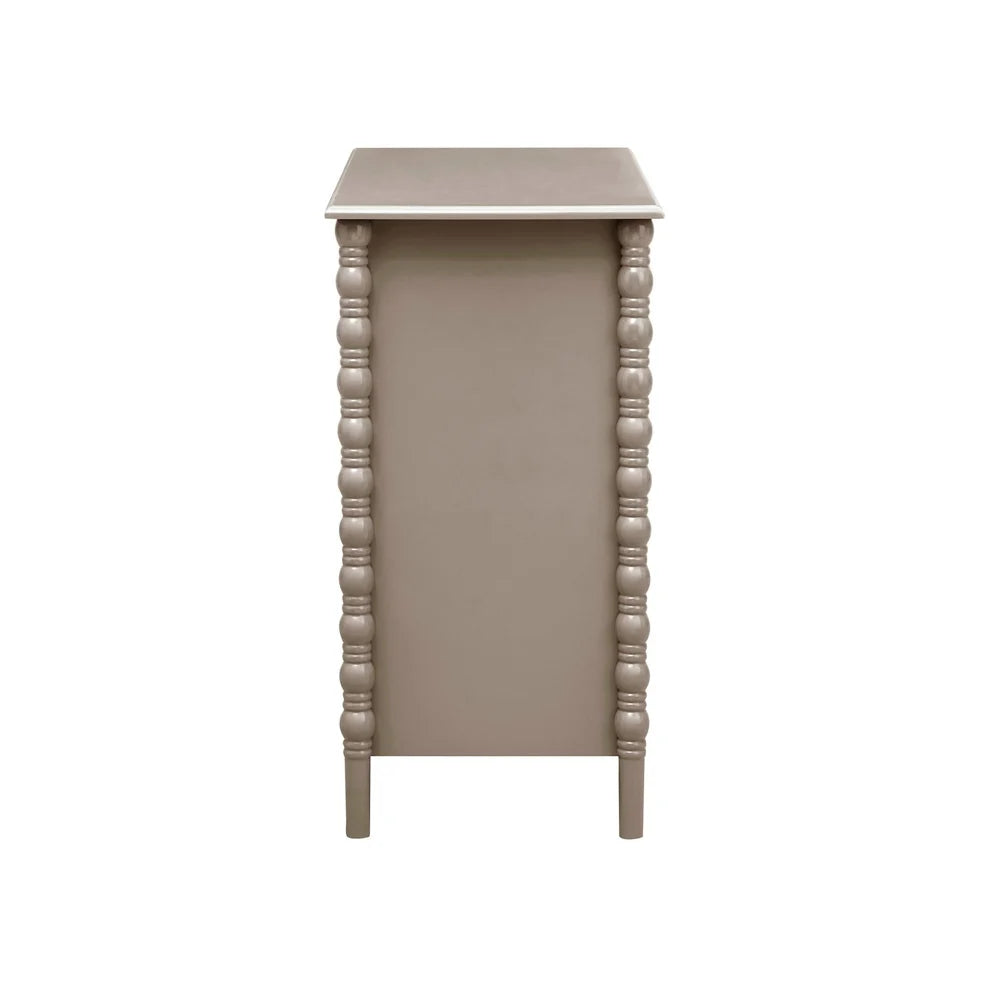 Taupe 3 Drawer Chest with Decorative Beaded Sides & Gold Knobs Furnitell